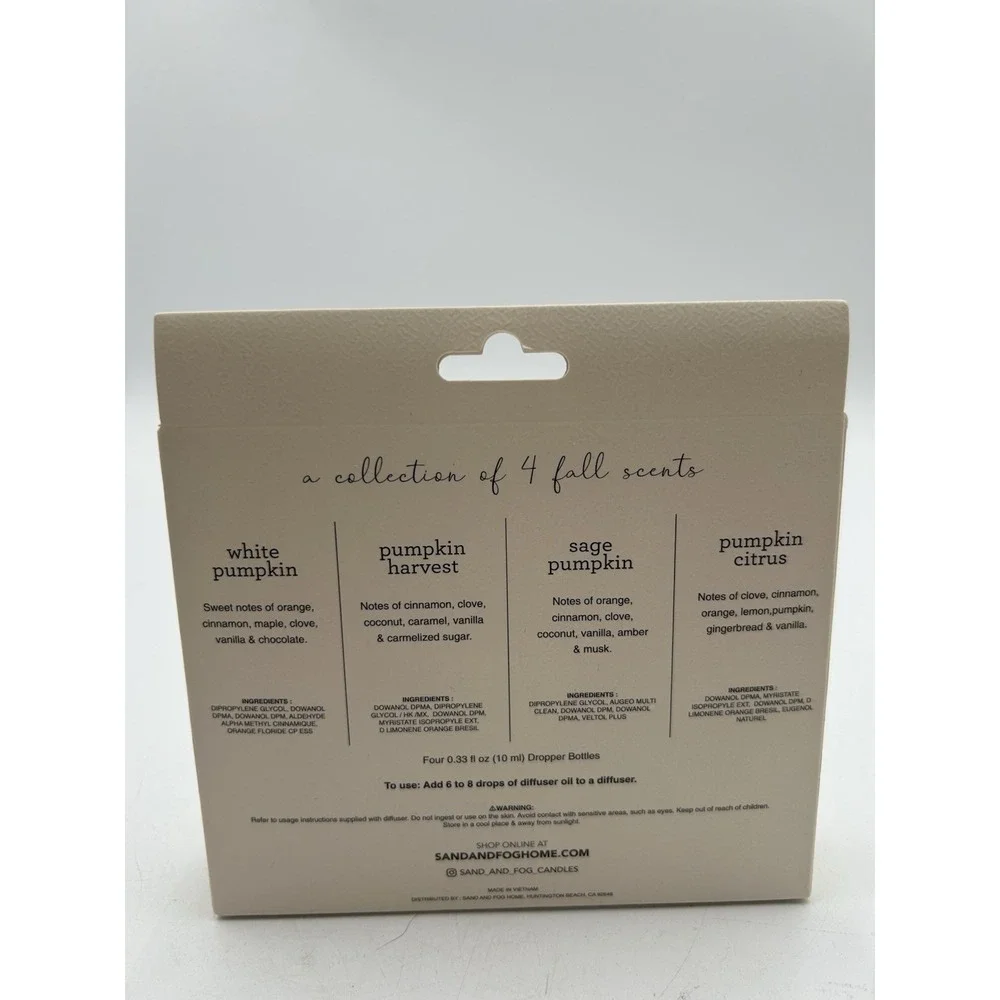 SAND AND FOG 4pk Fall Variety Fragrance Oils Set NEW Sage Pumpkin White Pumpkin